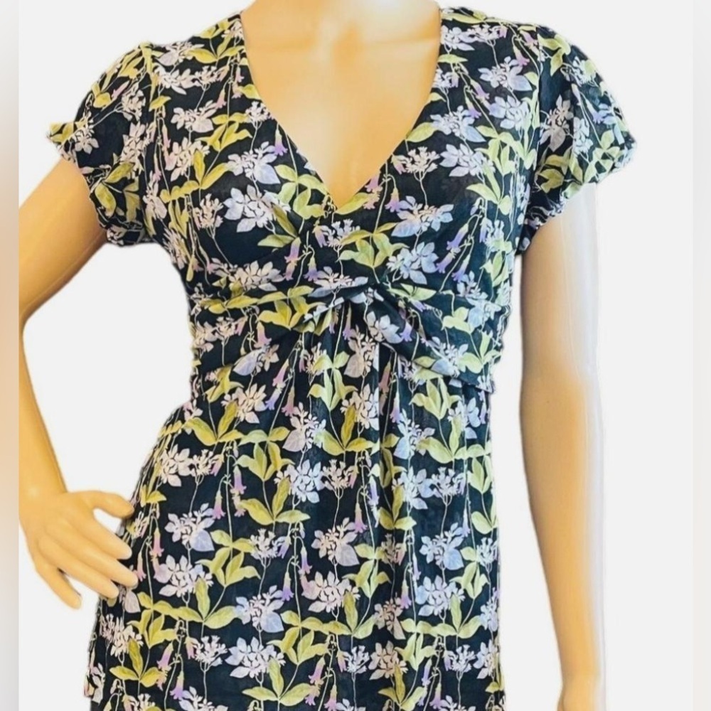 LOFT Blouse Women’s Med Black Mesh Floral Babydoll Y2K Moody Fairy Whimsigoth